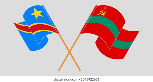 Bandeiras cruzadas e acenando da República Democrática do Congo e da Transnístria. Ilustração vetorial.
