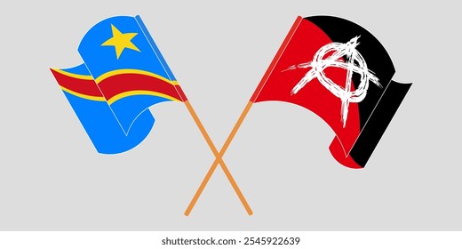 Crossed and waving flags of Democratic Republic of the Congo and Anarchy. Vector illustration.
