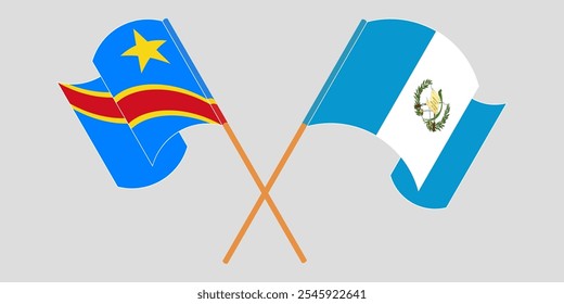 Bandeiras cruzadas e acenando da República Democrática do Congo e da República da Guatemala. Ilustração vetorial.
