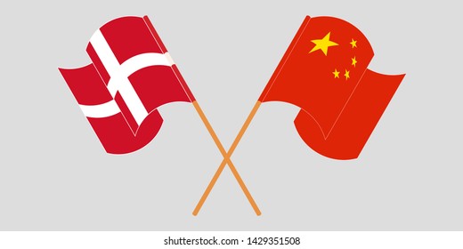 Crossed and waving flags of Denmark and China