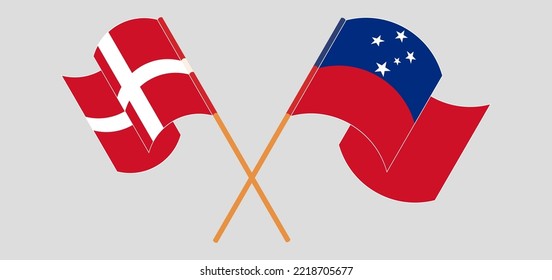 Crossed and waving flags of Denmark and Samoa. Vector illustration
