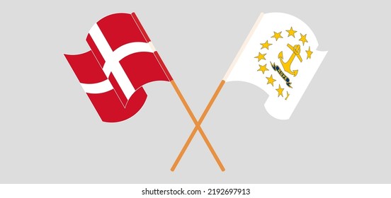 Cruzaron y ondearon banderas de Dinamarca y del Estado de la isla de Roda. Ilustración del vector
