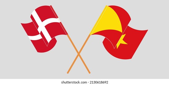 Crossed and waving flags of Denmark and Tigray. Vector illustration