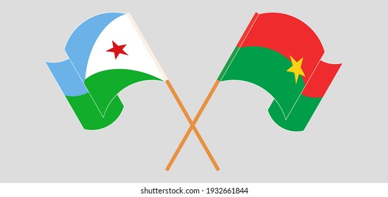 Crossed and waving flags of Djibouti and Burkina Faso