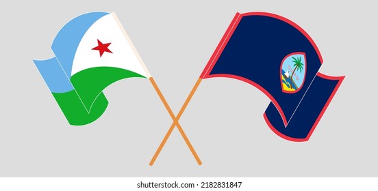 Crossed and waving flags of Djibouti and Guam. Vector illustration
