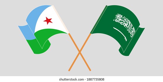 Crossed and waving flags of Djibouti and the Kingdom of Saudi Arabia