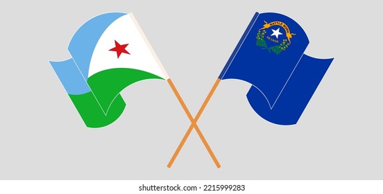 Crossed and waving flags of Djibouti and The State of Nevada. Vector illustration
