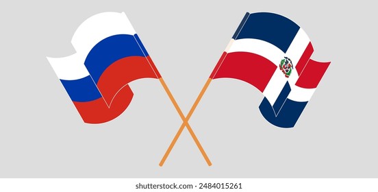 Crossed and waving flags of Dominican Republic and Russia. Vector illustration
