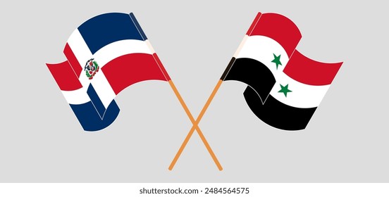 Crossed and waving flags of Dominican Republic and Syria. Vector illustration
