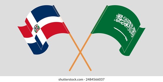 Crossed and waving flags of Dominican Republic and Saudi Arabia. Vector illustration
