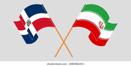 Crossed and waving flags of Dominican Republic and Iran. Vector illustration
