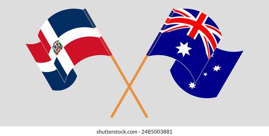 Crossed and waving flags of Dominican Republic and Australia. Vector illustration
