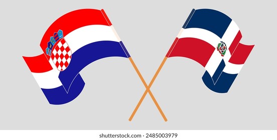 Crossed and waving flags of Dominican Republic and Croatia. Vector illustration
