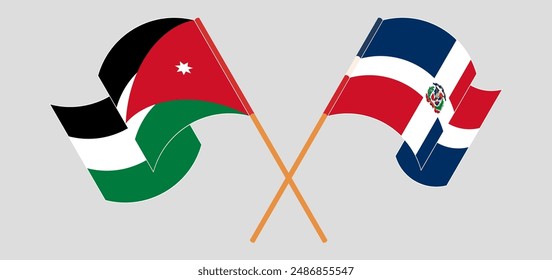 Crossed and waving flags of Dominican Republic and Jordan. Vector illustration
