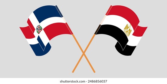 Crossed and waving flags of Dominican Republic and Egypt. Vector illustration
