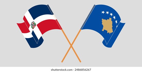 Crossed and waving flags of Dominican Republic and Kosovo. Vector illustration
