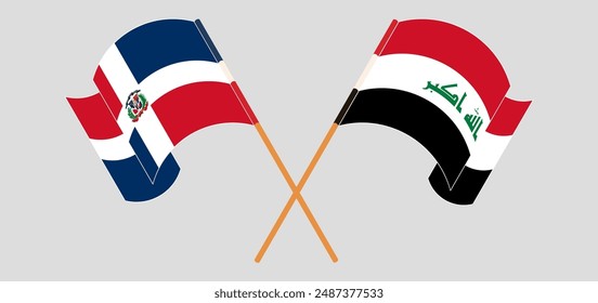 Crossed and waving flags of Dominican Republic and Iraq. Vector illustration
