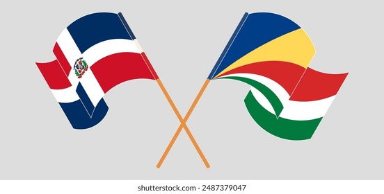 Crossed and waving flags of Dominican Republic and Seychelles. Vector illustration
