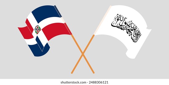 Crossed and waving flags of Dominican Republic and Taliban. Vector illustration
