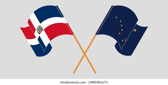 Crossed and waving flags of Dominican Republic and the State of Alaska. Vector illustration
