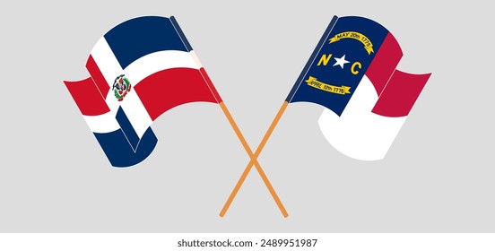 Crossed and waving flags of Dominican Republic and The State of North Carolina. Vector illustration
