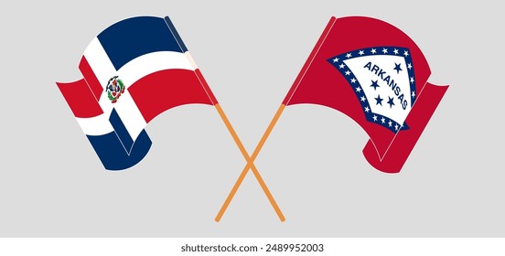 Crossed and waving flags of Dominican Republic and The State of Arkansas. Vector illustration
