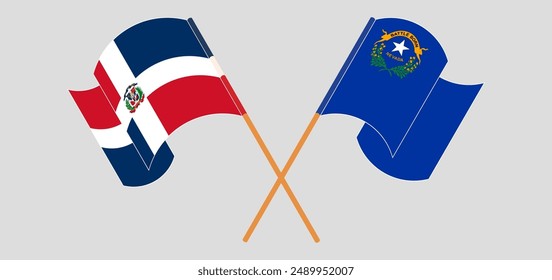 Crossed and waving flags of Dominican Republic and The State of Nevada. Vector illustration
