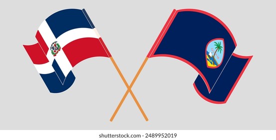 Crossed and waving flags of Dominican Republic and Guam. Vector illustration
