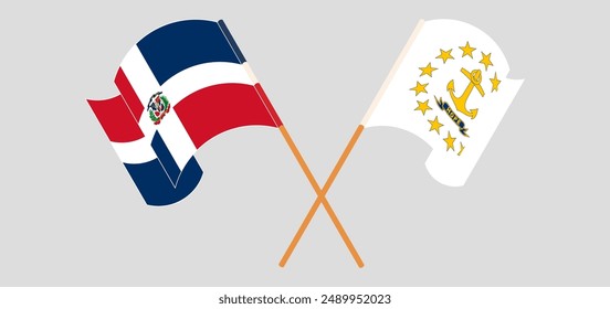 Crossed and waving flags of Dominican Republic and the State of Rhode Island. Vector illustration
