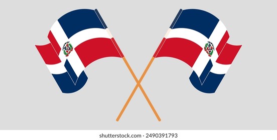 Crossed and waving flags of Dominican Republic. Vector illustration
