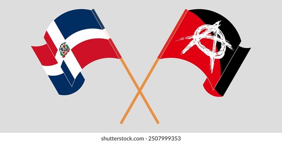 Crossed and waving flags of Dominican Republic and Anarchy. Vector illustration
