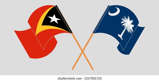 Crossed and waving flags of East Timor and The State of South Carolina. Vector illustration
