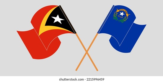 Cruzando y ondeando banderas de Timor Oriental y del Estado de Nevada. Ilustración del vector
