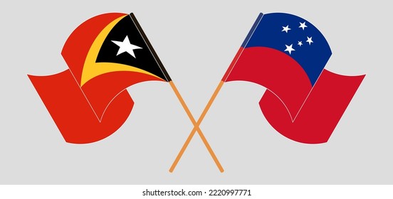 Crossed and waving flags of East Timor and Samoa. Vector illustration
