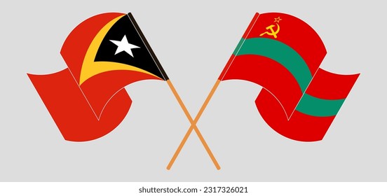 Cruzada y ondeando banderas de Timor Oriental y Transnistria. Ilustración del vector
