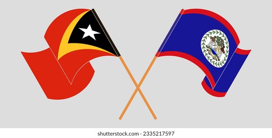 Gekreuzte und wehende Flaggen von Osttimor und Belize. Vektorgrafik
