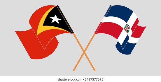 Crossed and waving flags of East Timor and Dominican Republic. Vector illustration
