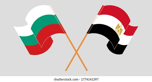 Banderas cruzadas y ondeando banderas de Egipto y Bulgaria