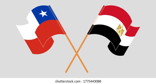 Gekreuzte und wehende Flaggen Ägyptens und Chiles