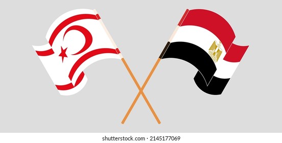 Crossed and waving flags of Egypt and Northern Cyprus. Vector illustration
