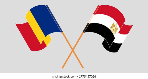 Cruzada y ondeando banderas de Egipto y Rumania
