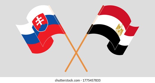 Gekreuzte und wehende Flaggen Ägyptens und der Slowakei