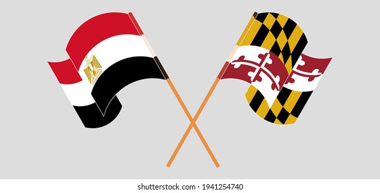 Crossed and waving flags of Egypt and the State of Maryland