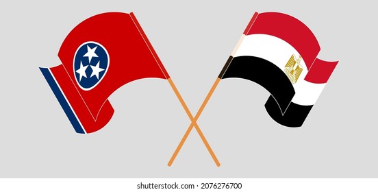Cruzada y ondeando banderas de Egipto y el Estado de Tennessee. Ilustración del vector
