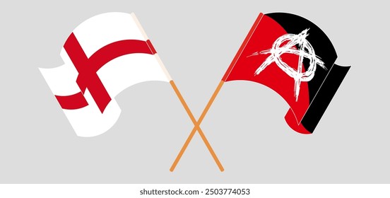 Crossed and waving flags of England and Anarchy. Vector illustration
