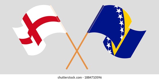 Crossed and waving flags of England and Bosnia and Herzegovina