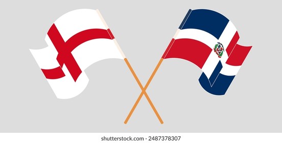 Crossed and waving flags of England and Dominican Republic. Vector illustration
