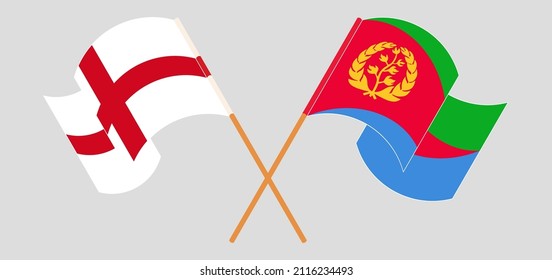 Crossed and waving flags of England and Eritrea. Vector illustration
