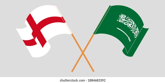 Crossed and waving flags of England and the Kingdom of Saudi Arabia