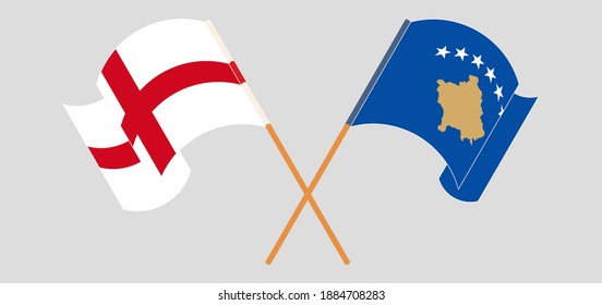 Crossed and waving flags of England and Kosovo
